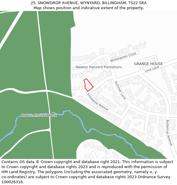 25, SNOWDROP AVENUE, WYNYARD, BILLINGHAM, TS22 5RA: Location map and indicative extent of plot