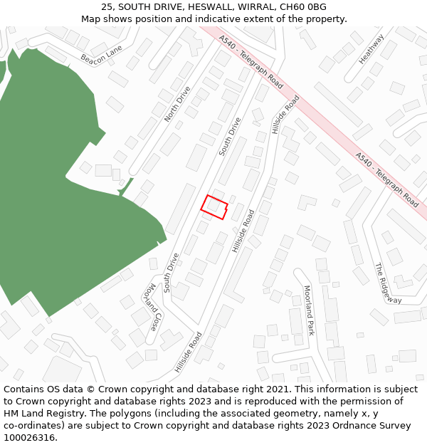 25, SOUTH DRIVE, HESWALL, WIRRAL, CH60 0BG: Location map and indicative extent of plot