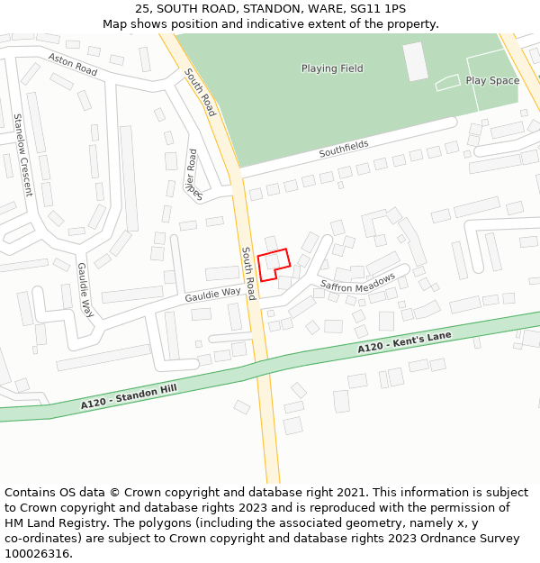 25, SOUTH ROAD, STANDON, WARE, SG11 1PS: Location map and indicative extent of plot