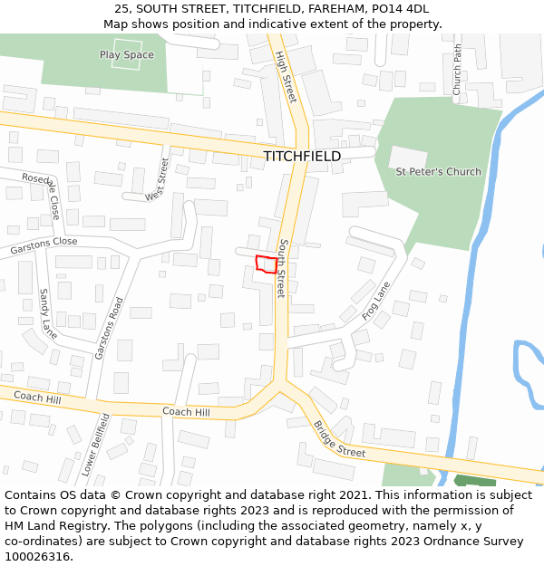 25, SOUTH STREET, TITCHFIELD, FAREHAM, PO14 4DL: Location map and indicative extent of plot