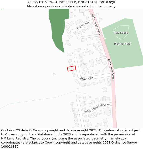 25, SOUTH VIEW, AUSTERFIELD, DONCASTER, DN10 6QR: Location map and indicative extent of plot