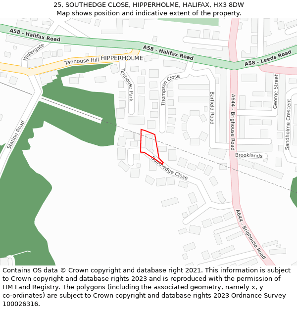 25, SOUTHEDGE CLOSE, HIPPERHOLME, HALIFAX, HX3 8DW: Location map and indicative extent of plot