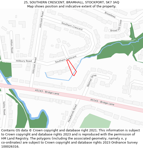 25, SOUTHERN CRESCENT, BRAMHALL, STOCKPORT, SK7 3AQ: Location map and indicative extent of plot