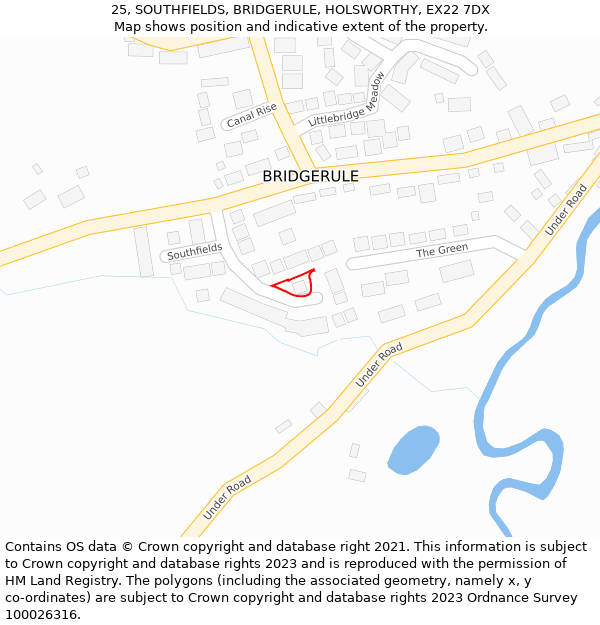 25, SOUTHFIELDS, BRIDGERULE, HOLSWORTHY, EX22 7DX: Location map and indicative extent of plot