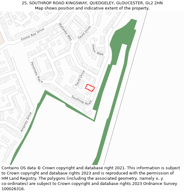 25, SOUTHROP ROAD KINGSWAY, QUEDGELEY, GLOUCESTER, GL2 2HN: Location map and indicative extent of plot