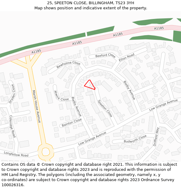 25, SPEETON CLOSE, BILLINGHAM, TS23 3YH: Location map and indicative extent of plot