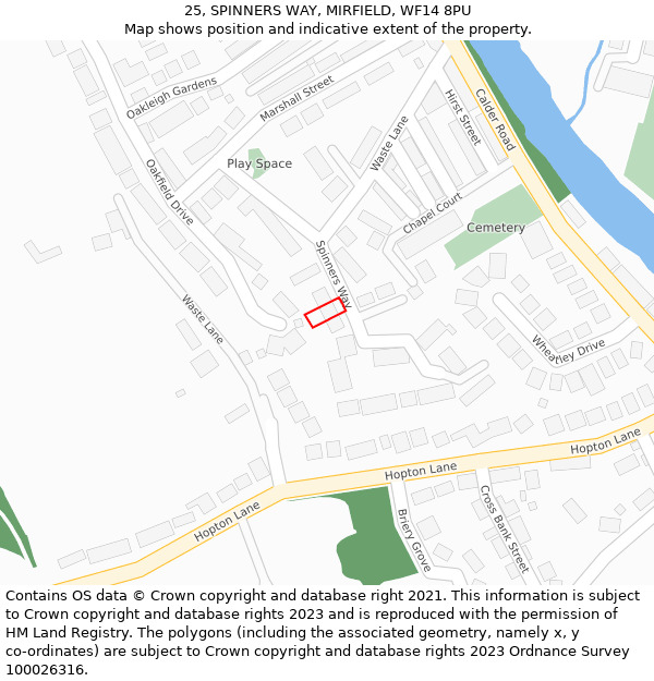 25, SPINNERS WAY, MIRFIELD, WF14 8PU: Location map and indicative extent of plot