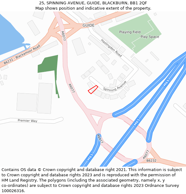 25, SPINNING AVENUE, GUIDE, BLACKBURN, BB1 2QF: Location map and indicative extent of plot