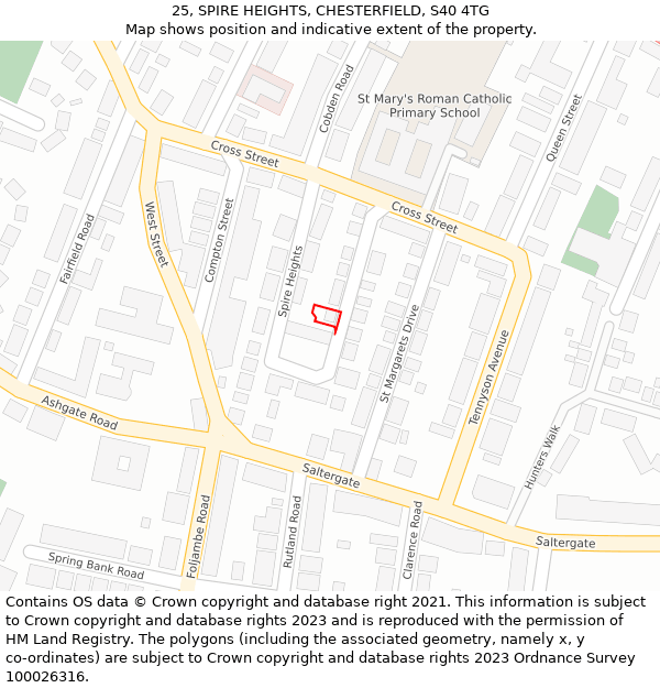 25, SPIRE HEIGHTS, CHESTERFIELD, S40 4TG: Location map and indicative extent of plot