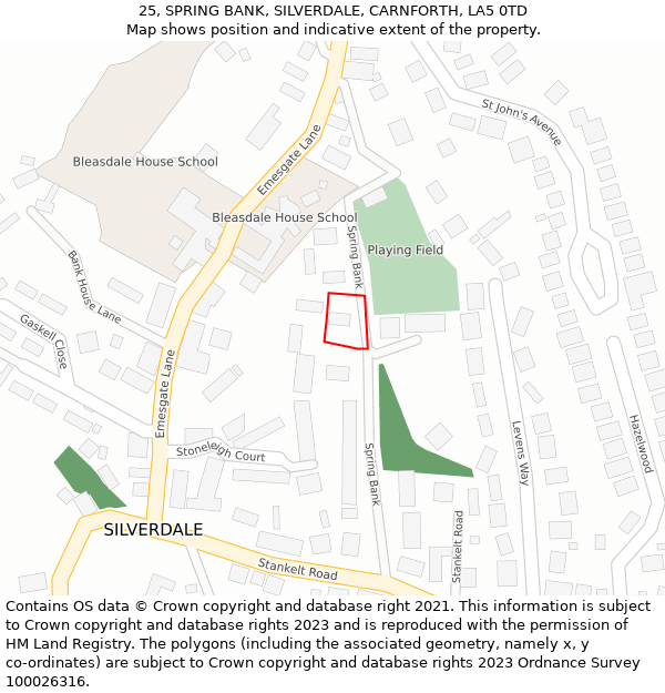 25, SPRING BANK, SILVERDALE, CARNFORTH, LA5 0TD: Location map and indicative extent of plot