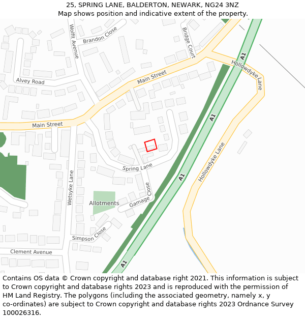 25, SPRING LANE, BALDERTON, NEWARK, NG24 3NZ: Location map and indicative extent of plot