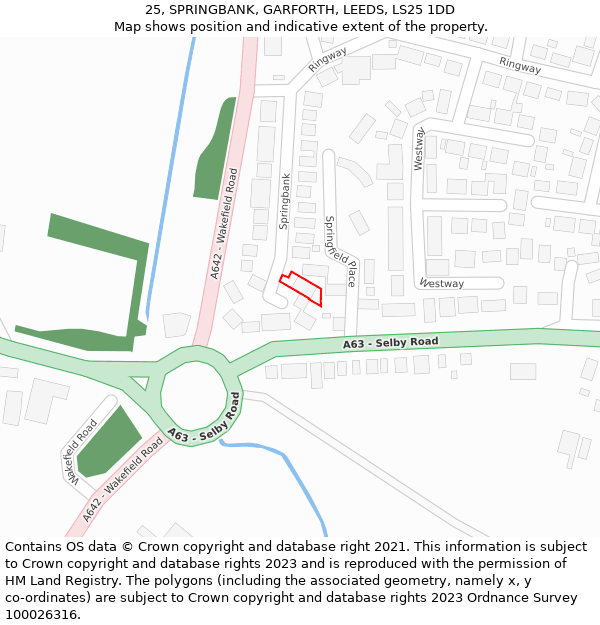 25, SPRINGBANK, GARFORTH, LEEDS, LS25 1DD: Location map and indicative extent of plot