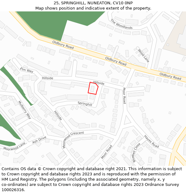 25, SPRINGHILL, NUNEATON, CV10 0NP: Location map and indicative extent of plot