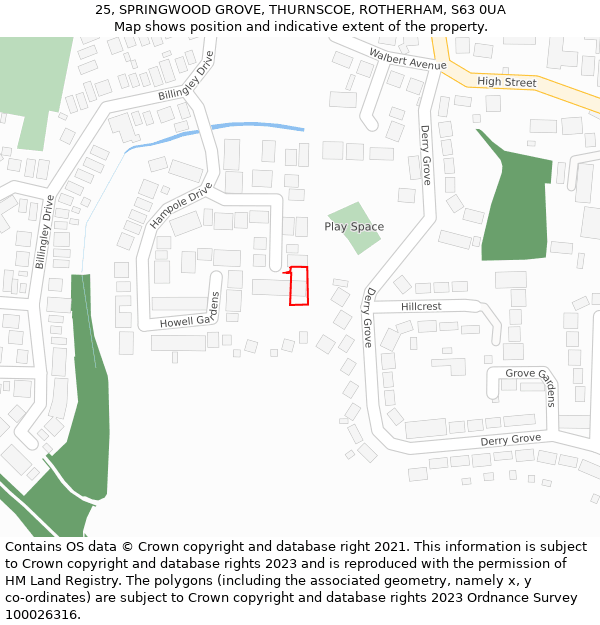 25, SPRINGWOOD GROVE, THURNSCOE, ROTHERHAM, S63 0UA: Location map and indicative extent of plot