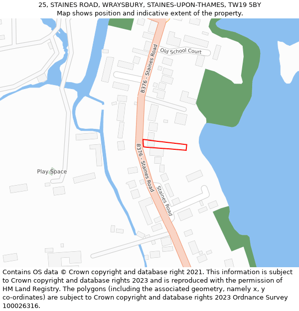 25, STAINES ROAD, WRAYSBURY, STAINES-UPON-THAMES, TW19 5BY: Location map and indicative extent of plot