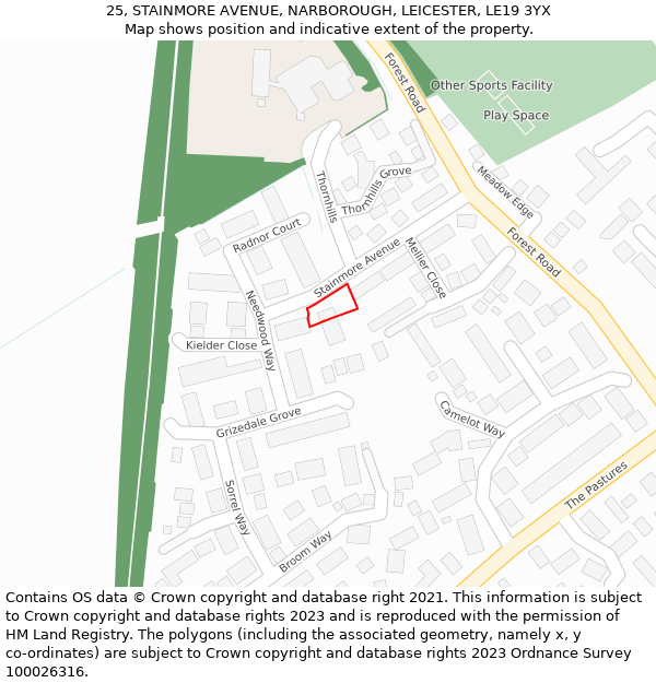25, STAINMORE AVENUE, NARBOROUGH, LEICESTER, LE19 3YX: Location map and indicative extent of plot