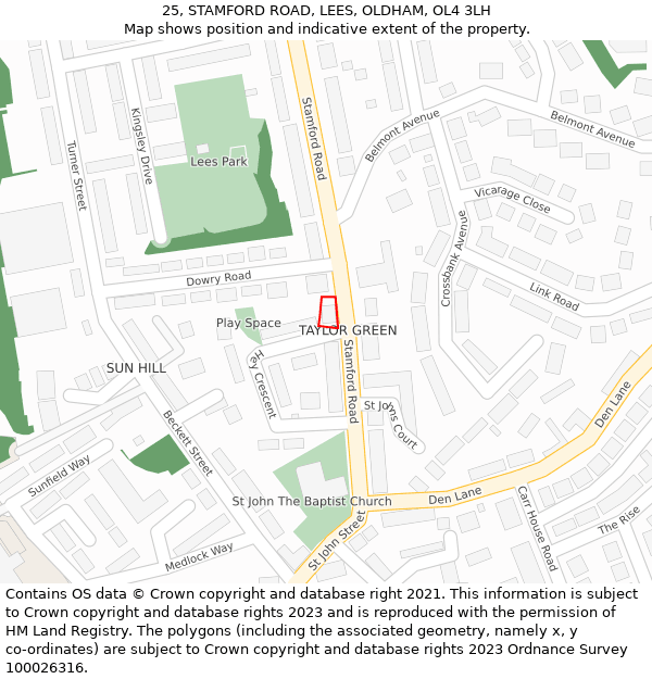 25, STAMFORD ROAD, LEES, OLDHAM, OL4 3LH: Location map and indicative extent of plot