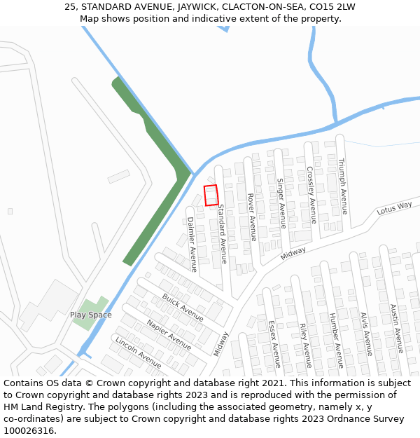 25, STANDARD AVENUE, JAYWICK, CLACTON-ON-SEA, CO15 2LW: Location map and indicative extent of plot