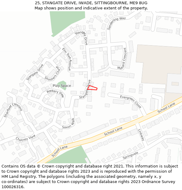 25, STANGATE DRIVE, IWADE, SITTINGBOURNE, ME9 8UG: Location map and indicative extent of plot