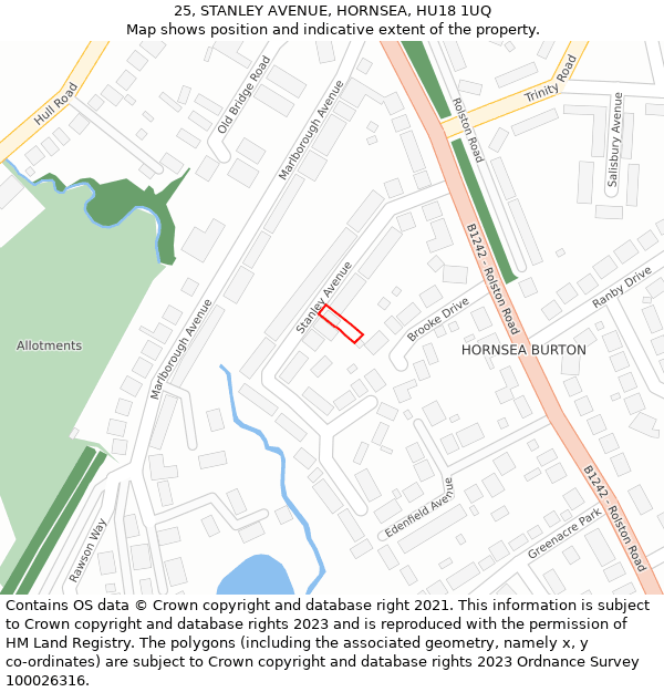 25, STANLEY AVENUE, HORNSEA, HU18 1UQ: Location map and indicative extent of plot