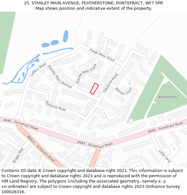 25, STANLEY MAIN AVENUE, FEATHERSTONE, PONTEFRACT, WF7 5PR: Location map and indicative extent of plot