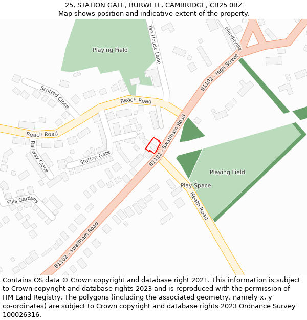 25, STATION GATE, BURWELL, CAMBRIDGE, CB25 0BZ: Location map and indicative extent of plot