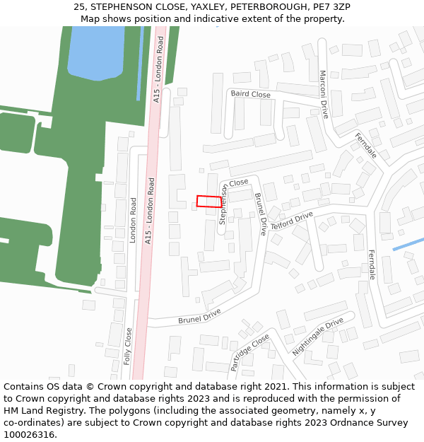 25, STEPHENSON CLOSE, YAXLEY, PETERBOROUGH, PE7 3ZP: Location map and indicative extent of plot