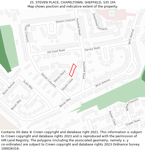 25, STEVEN PLACE, CHAPELTOWN, SHEFFIELD, S35 1FA: Location map and indicative extent of plot