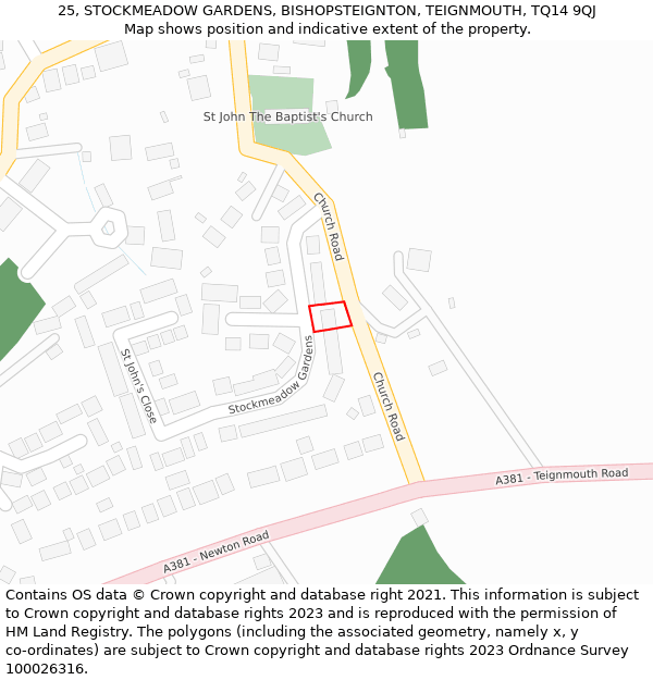 25, STOCKMEADOW GARDENS, BISHOPSTEIGNTON, TEIGNMOUTH, TQ14 9QJ: Location map and indicative extent of plot