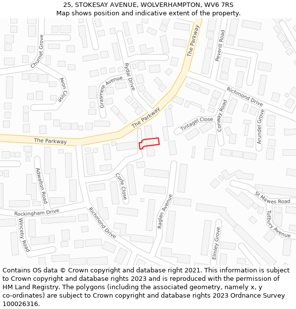 25, STOKESAY AVENUE, WOLVERHAMPTON, WV6 7RS: Location map and indicative extent of plot