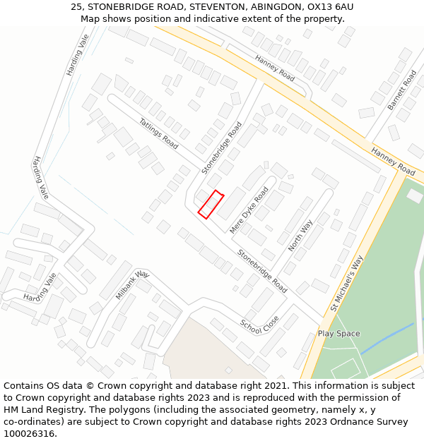 25, STONEBRIDGE ROAD, STEVENTON, ABINGDON, OX13 6AU: Location map and indicative extent of plot