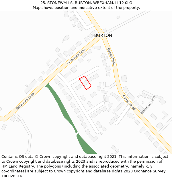 25, STONEWALLS, BURTON, WREXHAM, LL12 0LG: Location map and indicative extent of plot