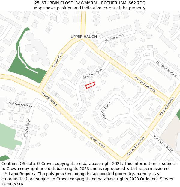 25, STUBBIN CLOSE, RAWMARSH, ROTHERHAM, S62 7DQ: Location map and indicative extent of plot