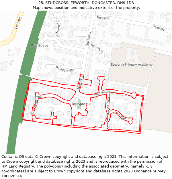 25, STUDCROSS, EPWORTH, DONCASTER, DN9 1DS: Location map and indicative extent of plot