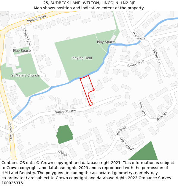 25, SUDBECK LANE, WELTON, LINCOLN, LN2 3JF: Location map and indicative extent of plot