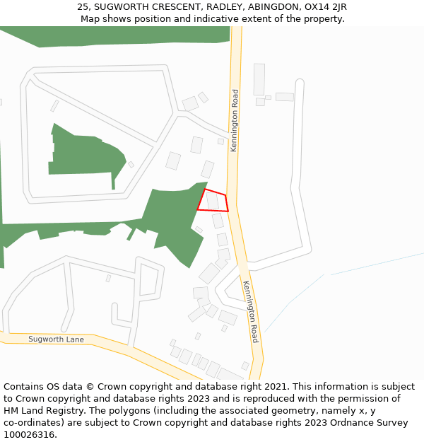 25, SUGWORTH CRESCENT, RADLEY, ABINGDON, OX14 2JR: Location map and indicative extent of plot