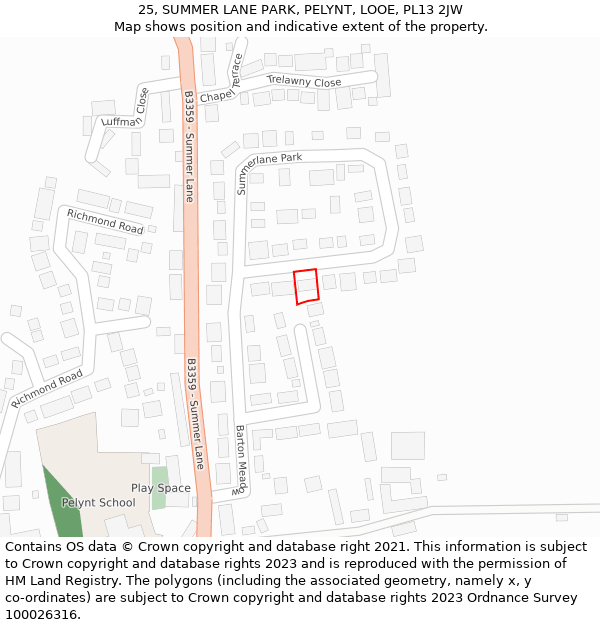 25, SUMMER LANE PARK, PELYNT, LOOE, PL13 2JW: Location map and indicative extent of plot