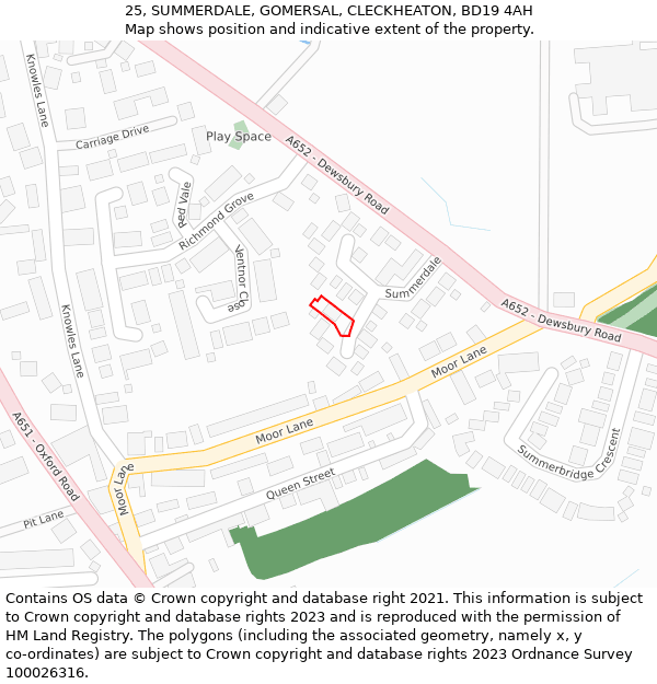 25, SUMMERDALE, GOMERSAL, CLECKHEATON, BD19 4AH: Location map and indicative extent of plot