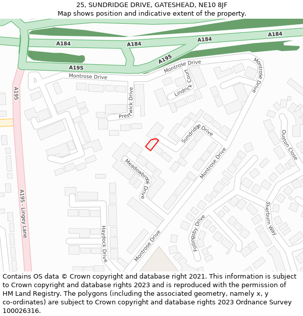 25, SUNDRIDGE DRIVE, GATESHEAD, NE10 8JF: Location map and indicative extent of plot