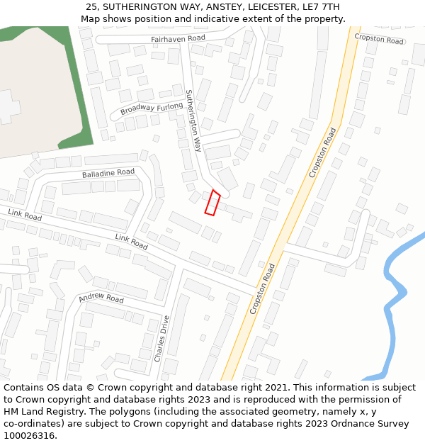 25, SUTHERINGTON WAY, ANSTEY, LEICESTER, LE7 7TH: Location map and indicative extent of plot