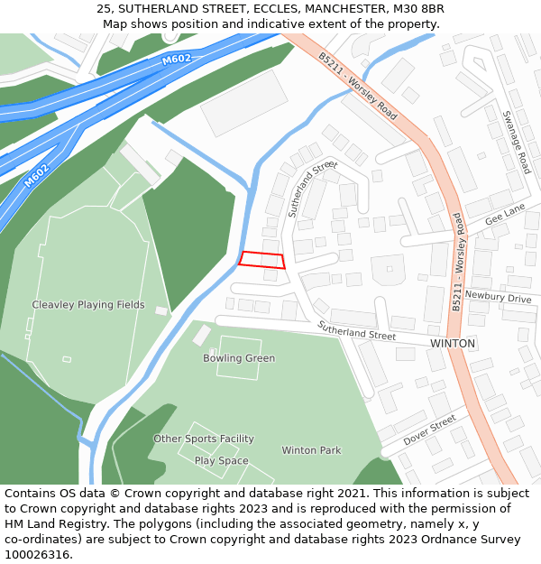 25, SUTHERLAND STREET, ECCLES, MANCHESTER, M30 8BR: Location map and indicative extent of plot