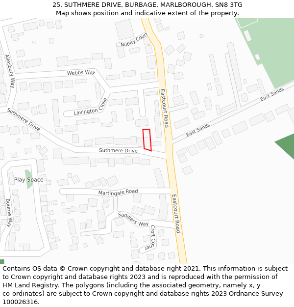 25, SUTHMERE DRIVE, BURBAGE, MARLBOROUGH, SN8 3TG: Location map and indicative extent of plot