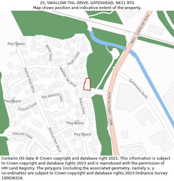 25, SWALLOW TAIL DRIVE, GATESHEAD, NE11 9TG: Location map and indicative extent of plot