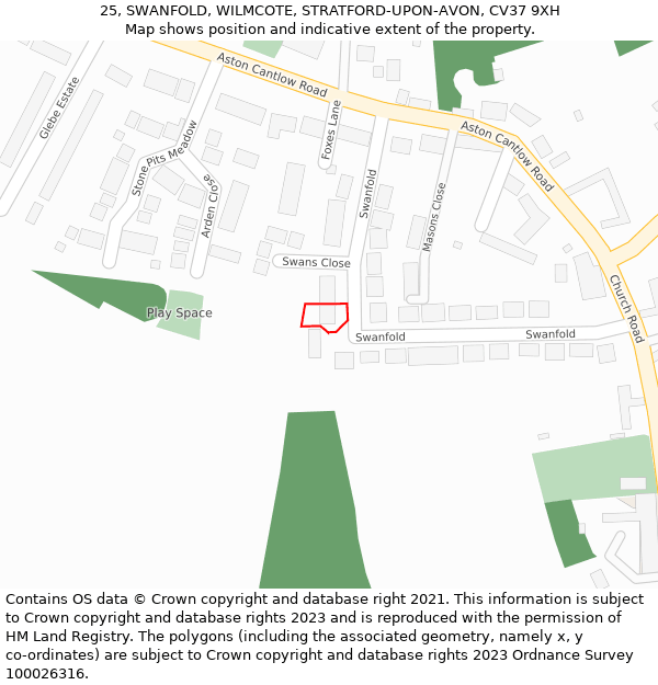 25, SWANFOLD, WILMCOTE, STRATFORD-UPON-AVON, CV37 9XH: Location map and indicative extent of plot