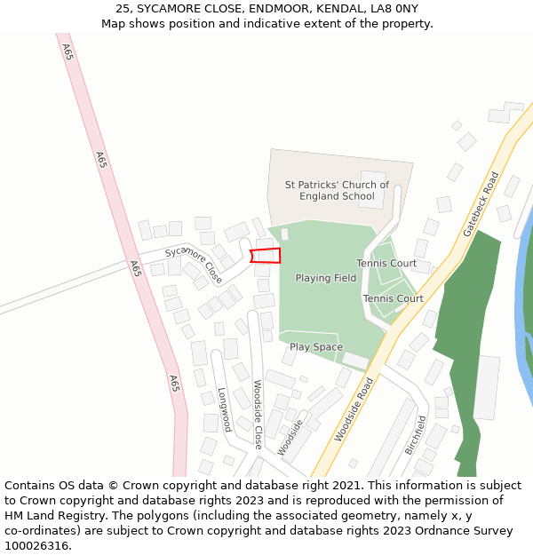 25, SYCAMORE CLOSE, ENDMOOR, KENDAL, LA8 0NY: Location map and indicative extent of plot