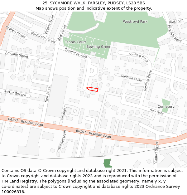 25, SYCAMORE WALK, FARSLEY, PUDSEY, LS28 5BS: Location map and indicative extent of plot