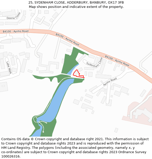 25, SYDENHAM CLOSE, ADDERBURY, BANBURY, OX17 3FB: Location map and indicative extent of plot