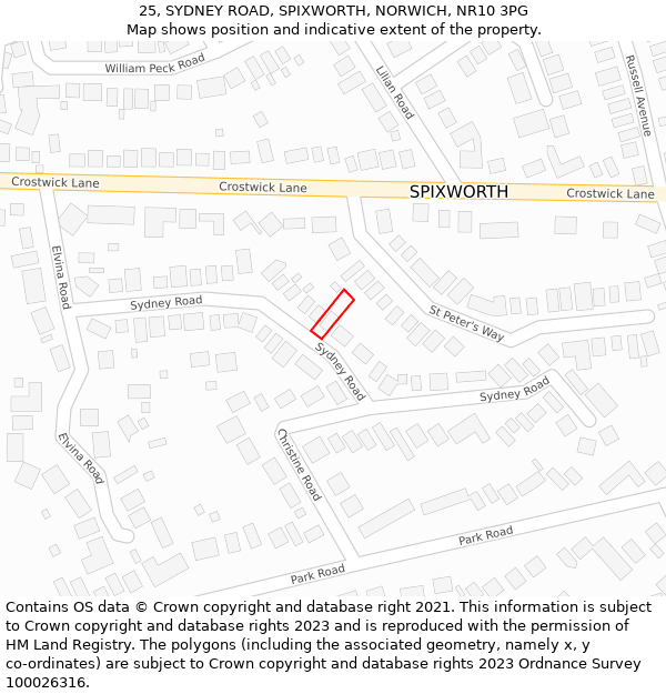 25, SYDNEY ROAD, SPIXWORTH, NORWICH, NR10 3PG: Location map and indicative extent of plot