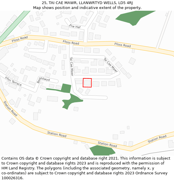 25, TAI CAE MAWR, LLANWRTYD WELLS, LD5 4RJ: Location map and indicative extent of plot