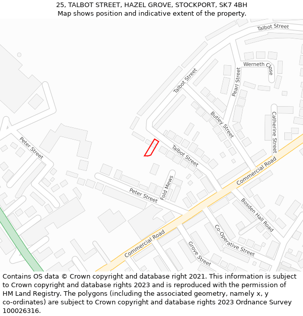 25, TALBOT STREET, HAZEL GROVE, STOCKPORT, SK7 4BH: Location map and indicative extent of plot